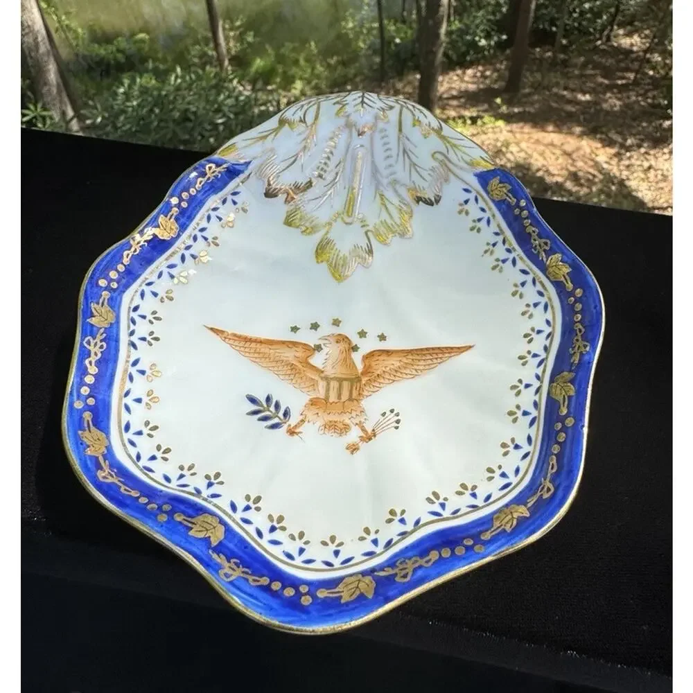 Andrea by Sadek Bowl American Eagle Gold White Blue Trim Ceramic Scalloped -A50